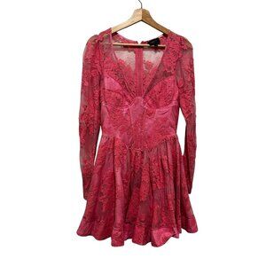 Bardot Pink Y2K Lace Corset Long Sleeve Sheer Women's Mini Dress Size M